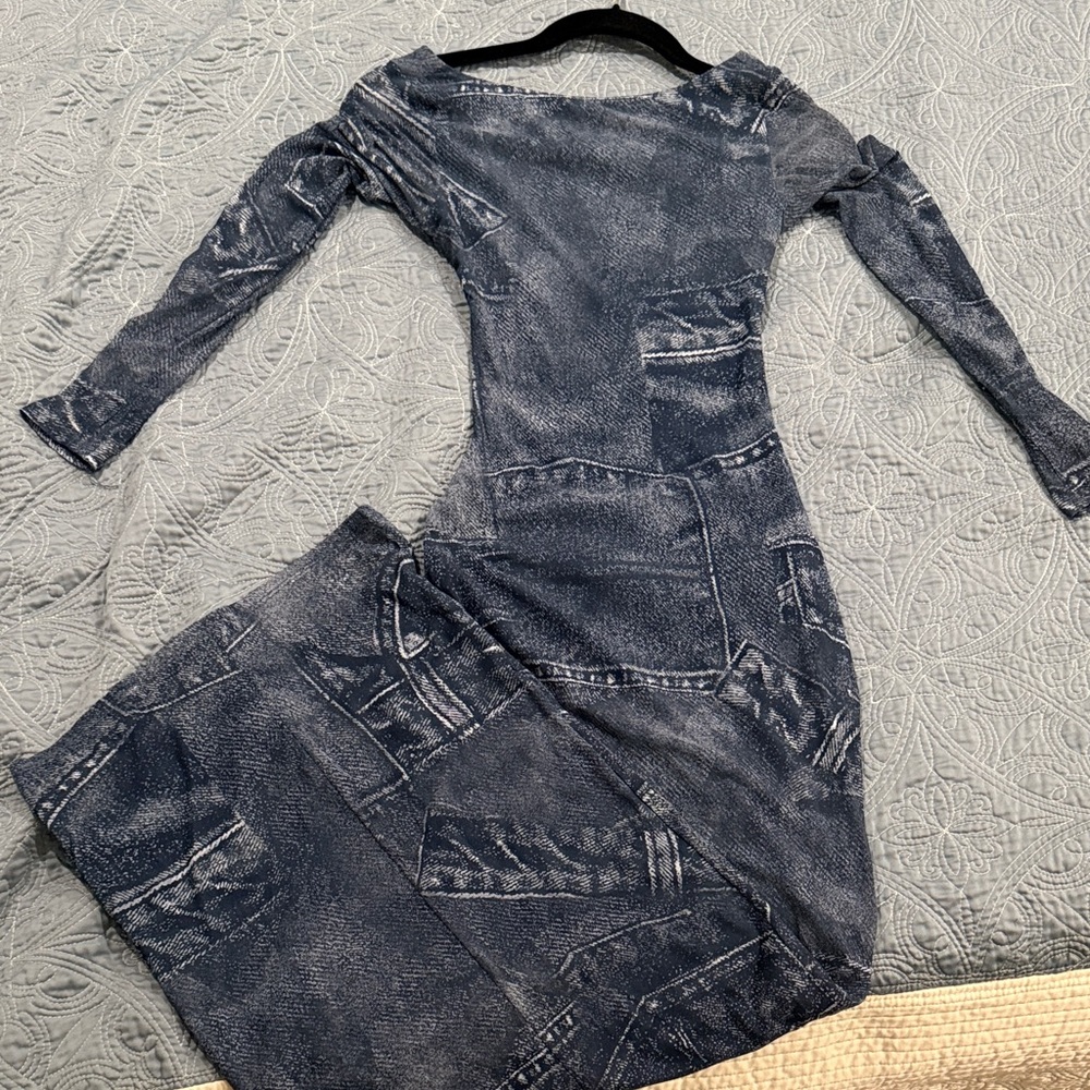 Mesh Denim Long Sleeve open back Dress